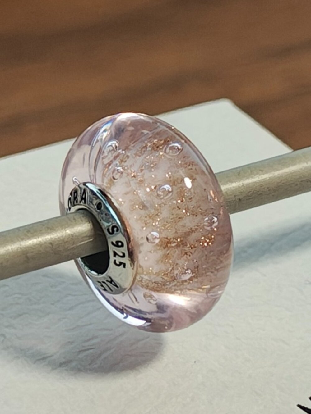 Authentic Pandora Retired Pink Glitter Murano Glass Charm – 791670